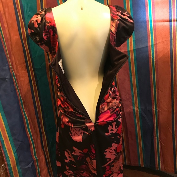 Suzi Chin for Maggy boutique floral ruched dress  lined Made in USA Size 8 - Picture 3 of 8